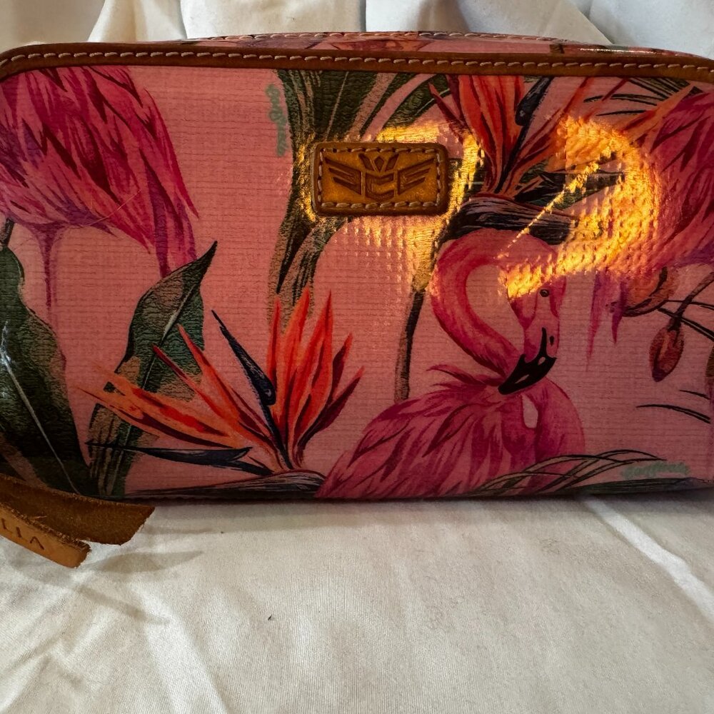 The Consuela zippered Wristlet Wallet with Flamingo Pattern.